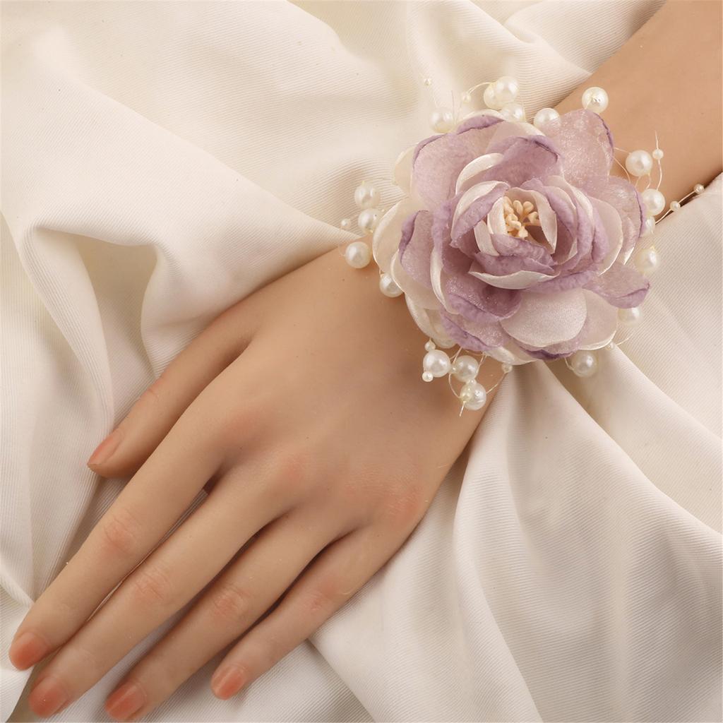 Organza Pearls Wrist Flower Decoration Wrist Corsage Lace Ribbon Wristband Jewelry For Bridal Shower Wedding Ceremony