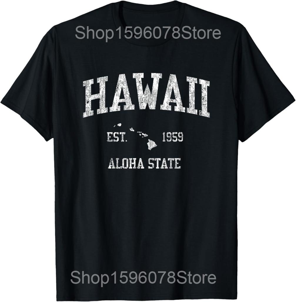 Hawaii Vintage Sports Hawaiian Islands HI T Shirts Men Cotton Humor Streetwear Tee Shirt Short Sleeve Unisex Loose Clothing