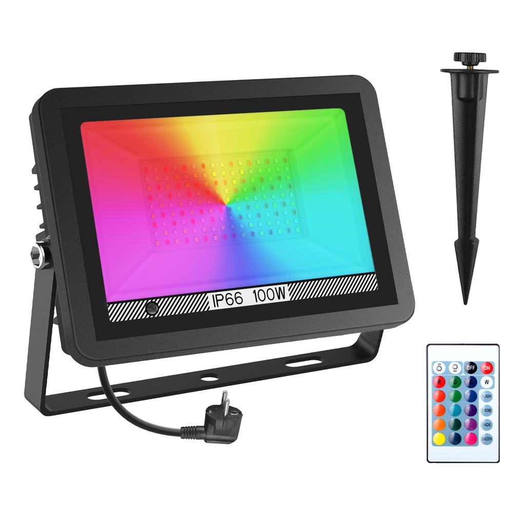1PC 100W RGB Flood Light IP66 Waterproof LED Spotlight Projector Lamp Outdoor Garden Lighting RGB Street Light Christmas Lights