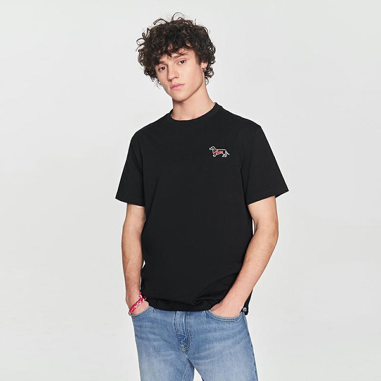 Comfortable Logo Letter Print Round Neck Pullover Short Sleeve T-Shirt Men Tops Black LMT0081194LE00FK11000