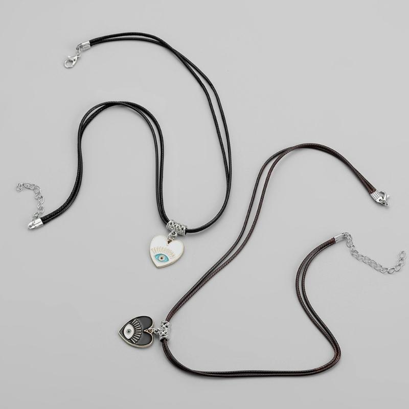2pcs Heart Cross Cat Pendant Necklace Couple Black Rope Choker Necklace Jewelry