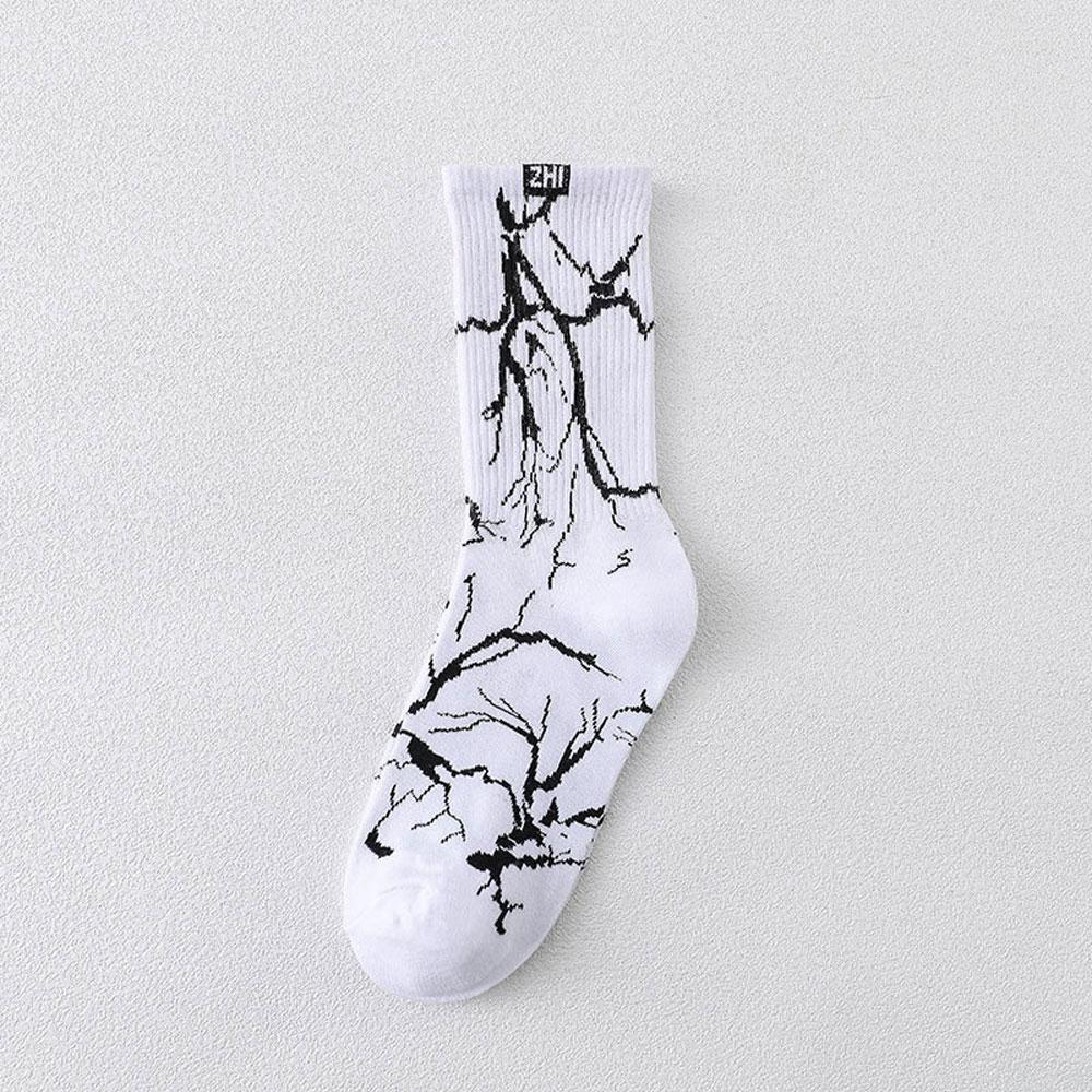 Harajuku Hip-Hop Street Sports Skate Ponožky Kravata Dye Bavlna Lightning Designer Happy White Socks Women
