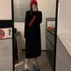 Long Knitted Hooded Dress Women's Loose New Sweater Skirt Autumn and Winter with Coat, Thin Inside
