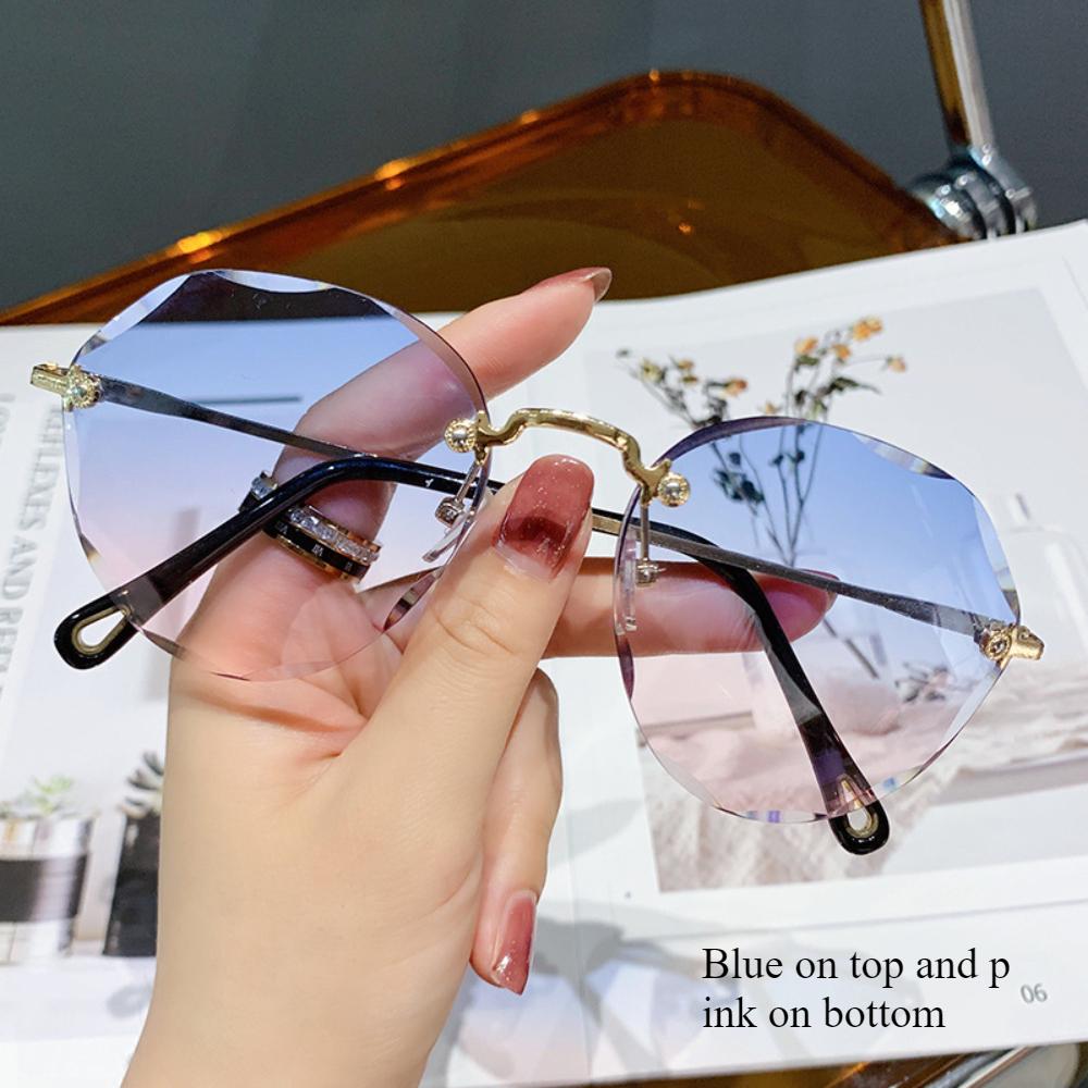 Internet celebrity street shot new polygonal sunglasses women's big face thin marine sunglasses rimless trimmed sunglasses