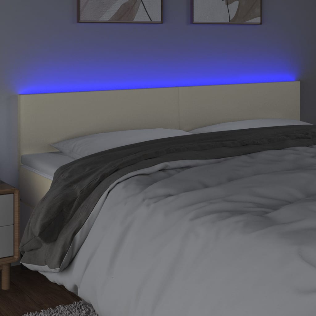 Zagłówek Do Łóżka Z Led, Kremowy, 160X5X78/88Cm, Sztuczna Skóra