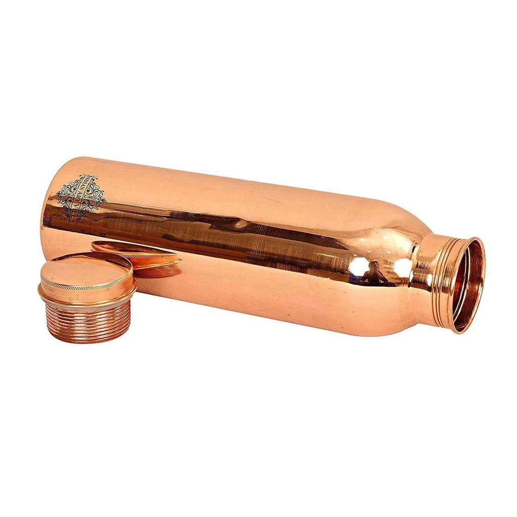 Copper Drinkware Gift Set of Plain Shine Finish Design 1 Bottle & 2 Glass with Gift Box, Gift Item for Diwali, Bottle-750 Ml & Glass-300 Ml