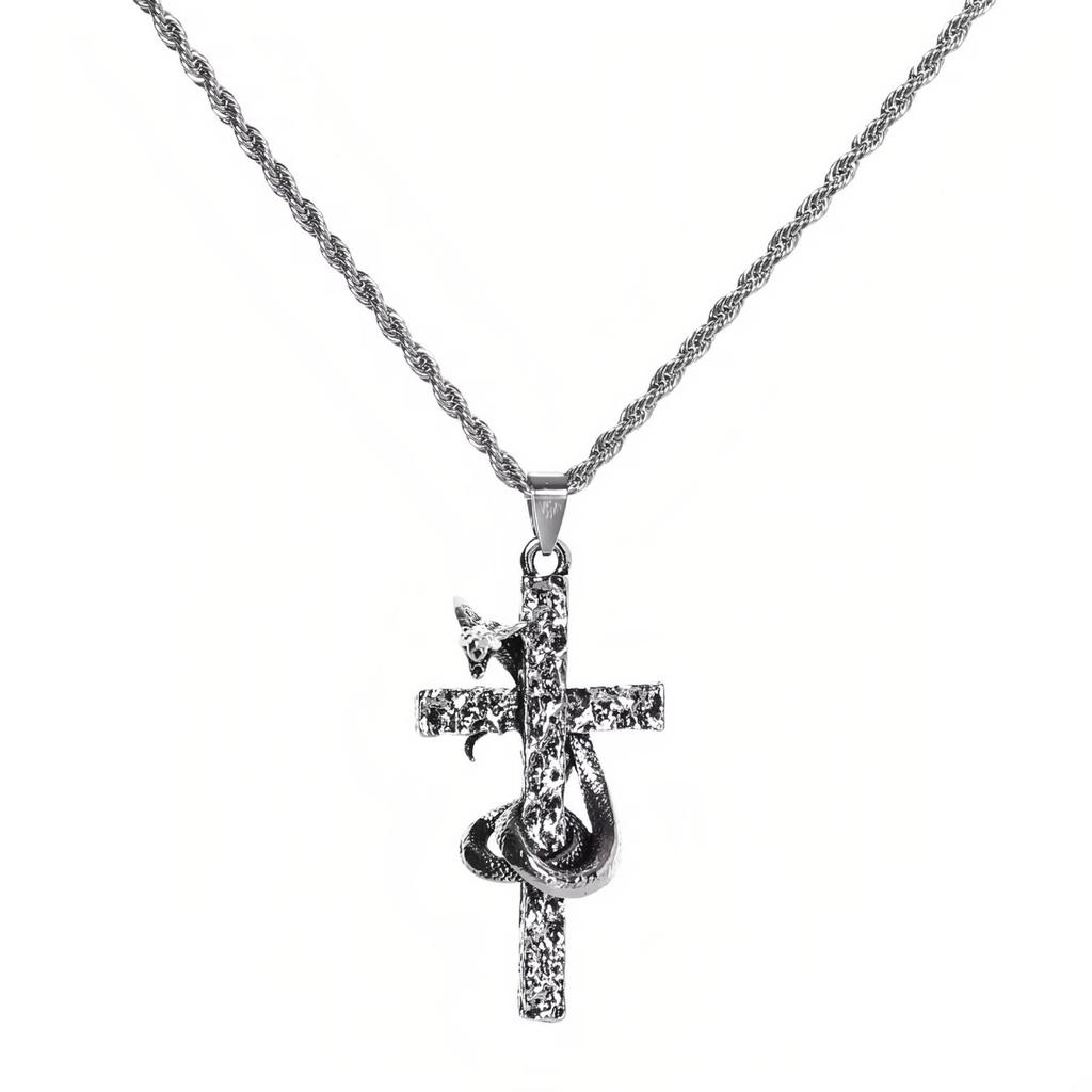 Gotische Slang Kruis Hanger Hanger Ketting voor Vrouwen Mannen Punk Hip Hop Roestvrij Staal Sieraden Accessoires Cadeau