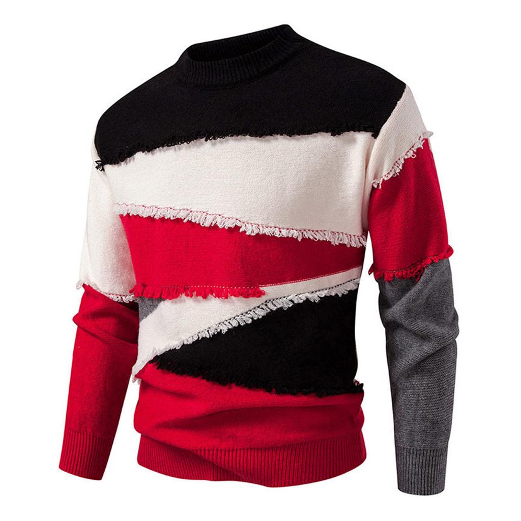Men's Trendy Round Neck Colorblocked Sweater Men's Pullover Bottoming Sweater