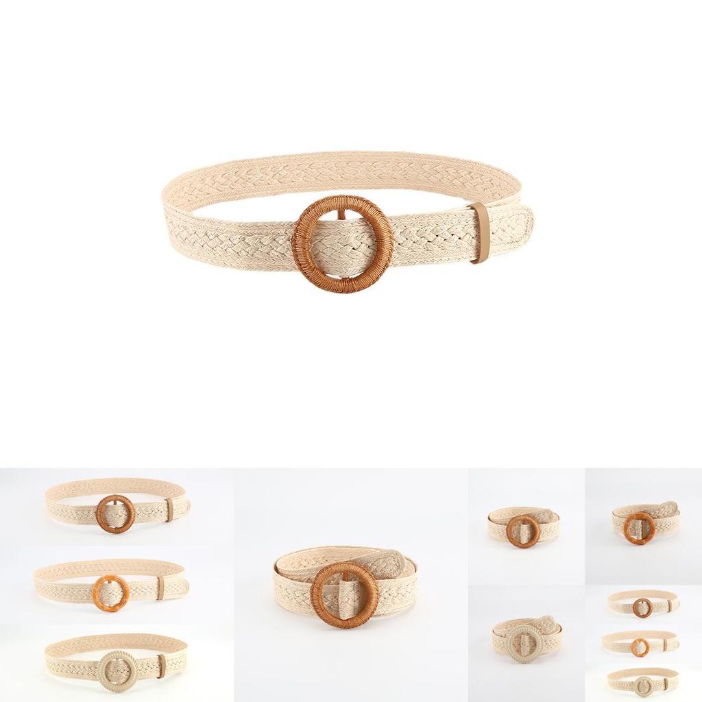 Simple And Versatile Woven Waist Belt With Round Buckle For Women