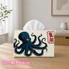 1pc Octopus & Chinese Calligraphy Tissue Box - Modern Asian Decor Suitable for Living Room, Bedside Table, | Flat-Printed Napkin Holder with Octopus, 
