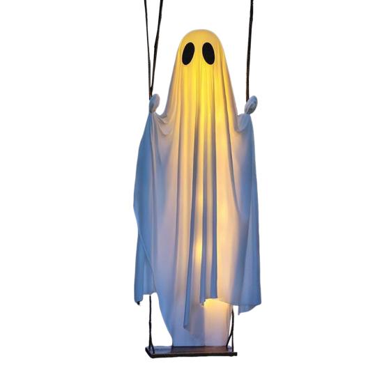 Altalena Pendente Grande 5FT Decorazione di Halloween Fantasma Altalena Esterna Illuminata a LED Fantasma Bianco per Portico Cortile Giardino Decorazione Albero