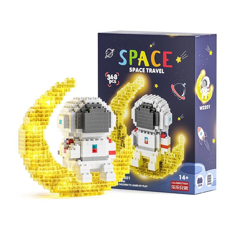 

Micro Particle Building Blocks Creative Space Aerospace Glowing Astronaut Figure With Light DIY Bricks Set Toys For Kids Gift No box needed