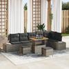 9-piece Garden Sofa Set with Cushions Grey Poly Rattan Acacia 3362808