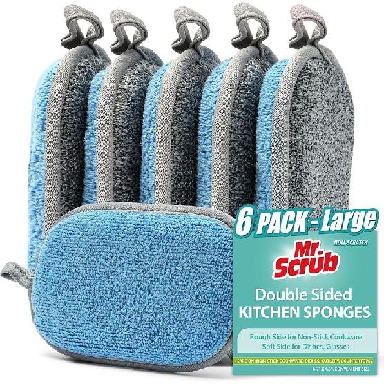 Sponges Kitchen Dish Sponge for Washing Dishes Cleaning Kitchen, All-Purpose, 6 Pack, Non Scratch, Rough Scrubbers Side for Non-Stick Cookware, Soft 6 Pack