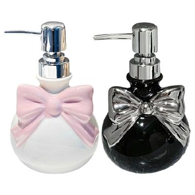 Bowknot Decors Ceramic Soap Dispenser Liquid Bottle With Smoothly Press Pump Bathroom Countertop Organizer Accessory