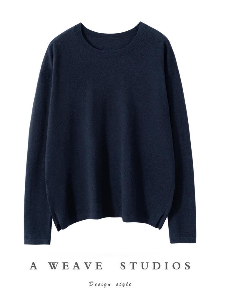 Women's Cashmere Round Neck Pullover Sweater - Autumn/Winter Long Sleeve, Loose Fit Knitwear