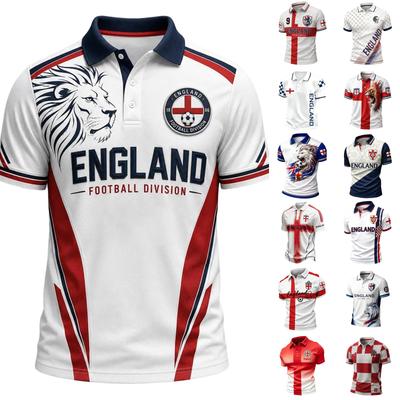 Men's Football Print Polo Shirt Classic Fit Short Sleeve Fan Apparel Lightweight Breathable Fabric Suitable for Casual Wear and Sports Activities