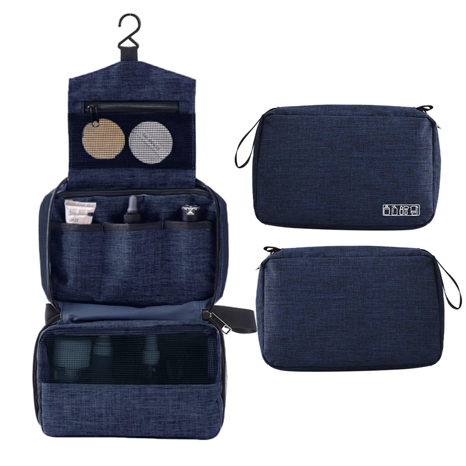 

Portable Toiletry Bag with Hanging Hook Travel Bag for Toiletries Water-resistant Cosmetic Bag Travel Makeup Organizer темно-синий