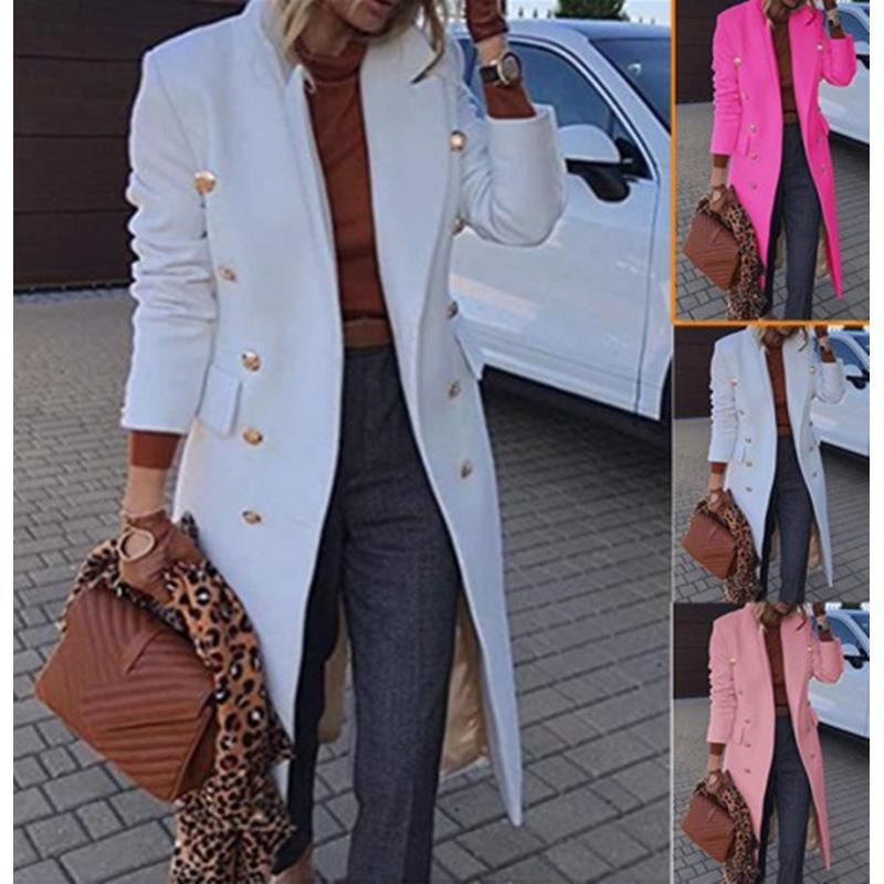 Dame mellomlang ullfrakk med flere knapper for høst og vinter