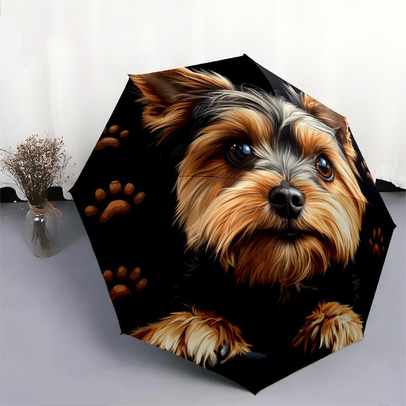 Black Yorkshire Terrier Pattern, Automatic Folding Umbrella, Portable and Foldable Design, 8 Ribs, a Christmas or Birthday Gift.