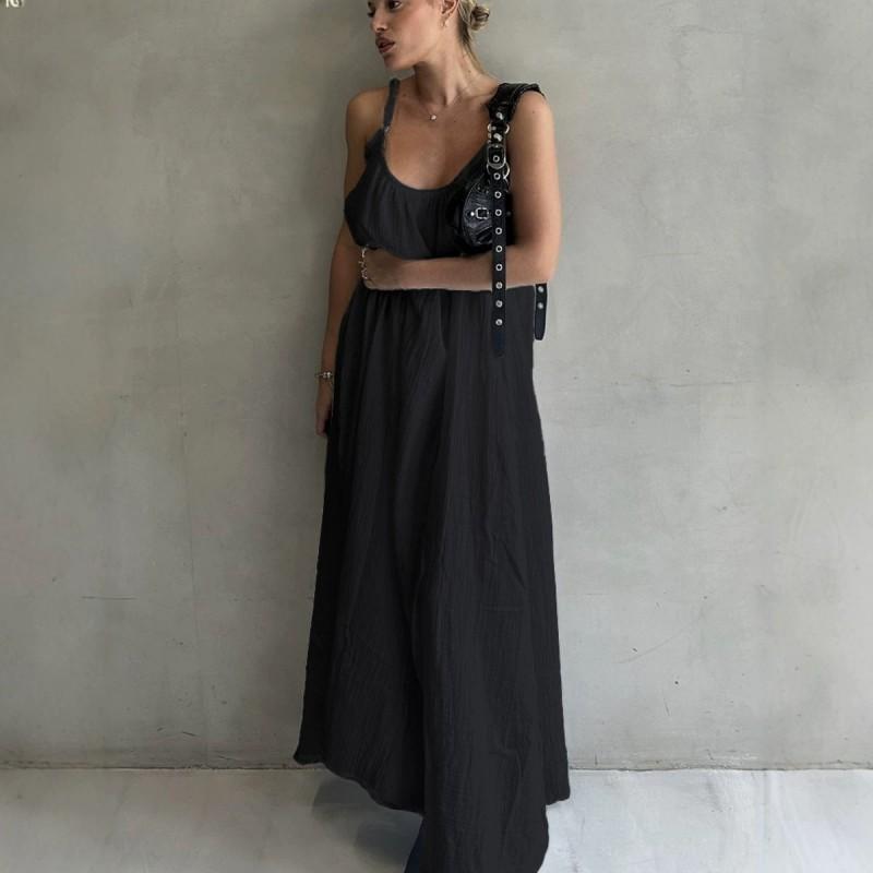 Womens Loose Cotton Slip Dress 2026 A-Line Maxi Low Neck Vacation Beach Outfit
