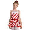 Girls Christmas Costume Sleeveless Mock Neck Keyhole Back Mesh Patchwork Stripes Print Dress