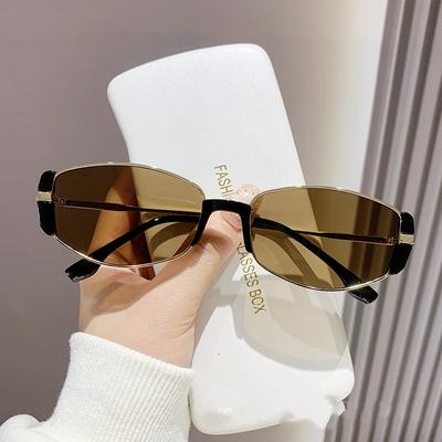 Retro Oval Small Brown Fashionable Sunglasses Personalized Women's UV Resistant Metal Sunglasses