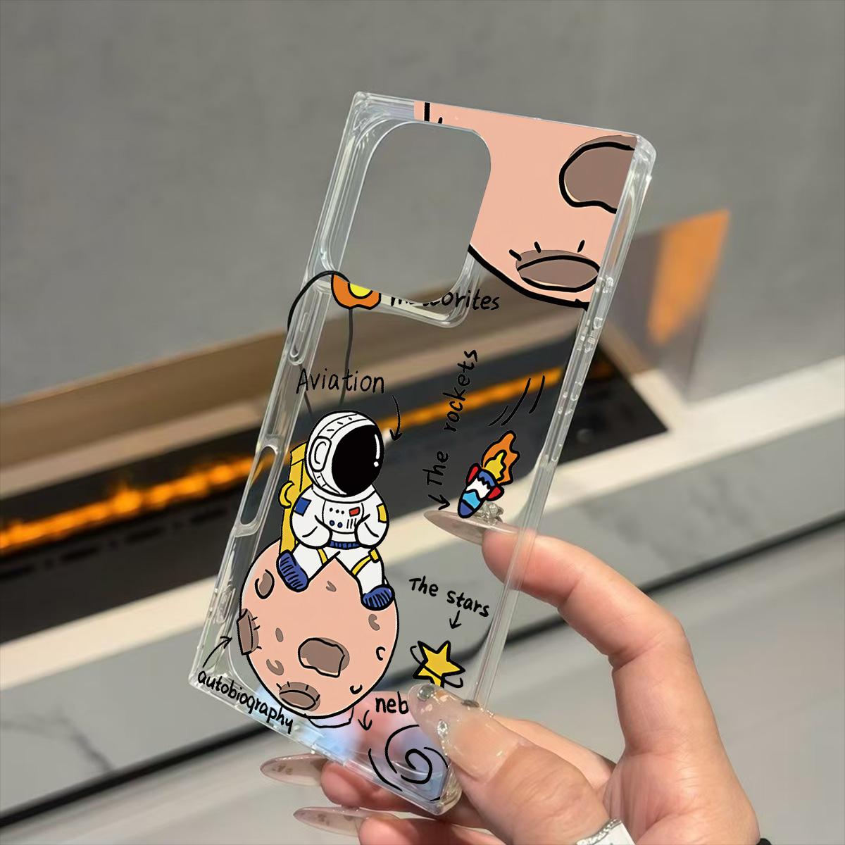 

Clear Square Back Tube Case Protection For iPhone 13 15 Plus 12 11 14 Pro Max 16 ProMax Anti-Oxygen,Space Astronaut Pattern Casing iphone 16