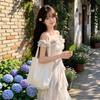 Seaside vacation style suspender skirt yarn French ruffle edge beach dress atmosphere long dress elegant female fan
