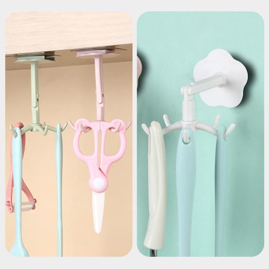 Storage Hook Punch-free 360 Degree Rotation 5 Hooks Wall Hanging Hook Towel Rack Kitchen Organizer for Bathroom