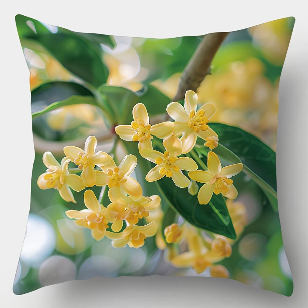 Yellow Osmanthus Flower Printed Decorative Cushion Covers Polyester pillowcase, sofa decorative cushion cov Headboard Pillow