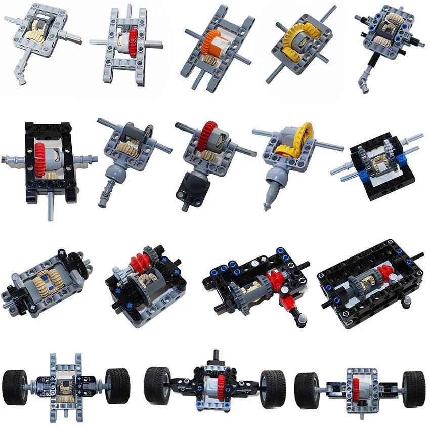 Non-Toxic Building Blocks Drive Car Front Back Suspension Steering System Differential Gears Self-Locking Bricks Moc Technical Parts