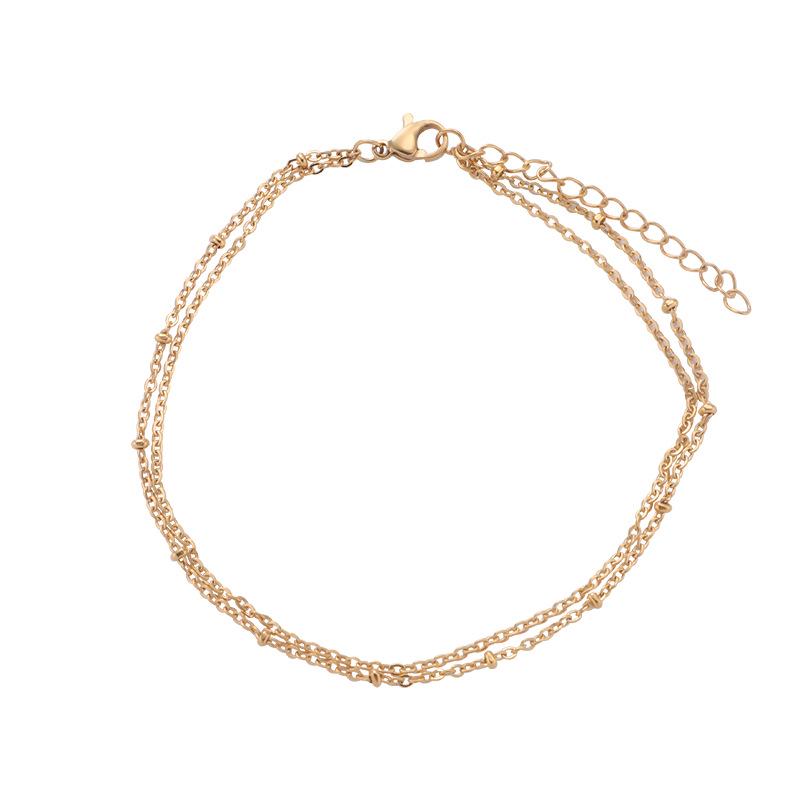 Stainless Steel Double-Layer Bead Chain Anklet - European & American Style