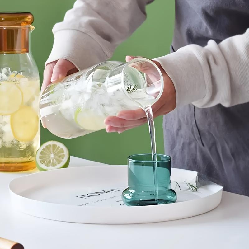 68oz Glass Pitcher Cup , Handmade Art Glass Beverage Server with Integrated Handle , Green Lid, Large Capacity for Iced Tea, Lemonade, Juice