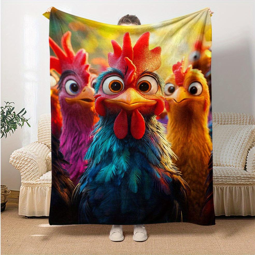 1Pcs Cozy Funny Chicken Printed Flannel Blanket Lightweight Soft Throw Soft All Season Bedspread for Couch Camping Travel