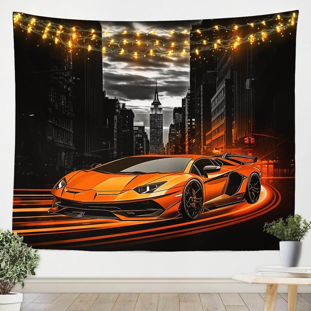 Japanese Car Tapestry, Fuji Mountain and Cherry Blossom Print Wall Hanging for Bedroom, Living Room and Aesthetic Decor