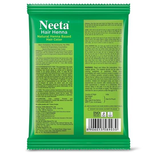 Neeta Hair Henna Farbe Naturbraun Haarfarbe mit 5 natürlichen Kräutern, Ammoniakfreie Haarfarbe für Frauen und Männer (15g, Packung mit 10)