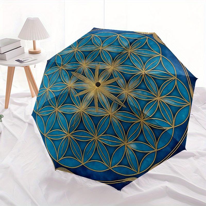 Blue Mandala Wall Art: Decorative Circular Design for Home or OfficeUmbrella, Portable 3-Fold Compact Umbrella for Men & Women Gift