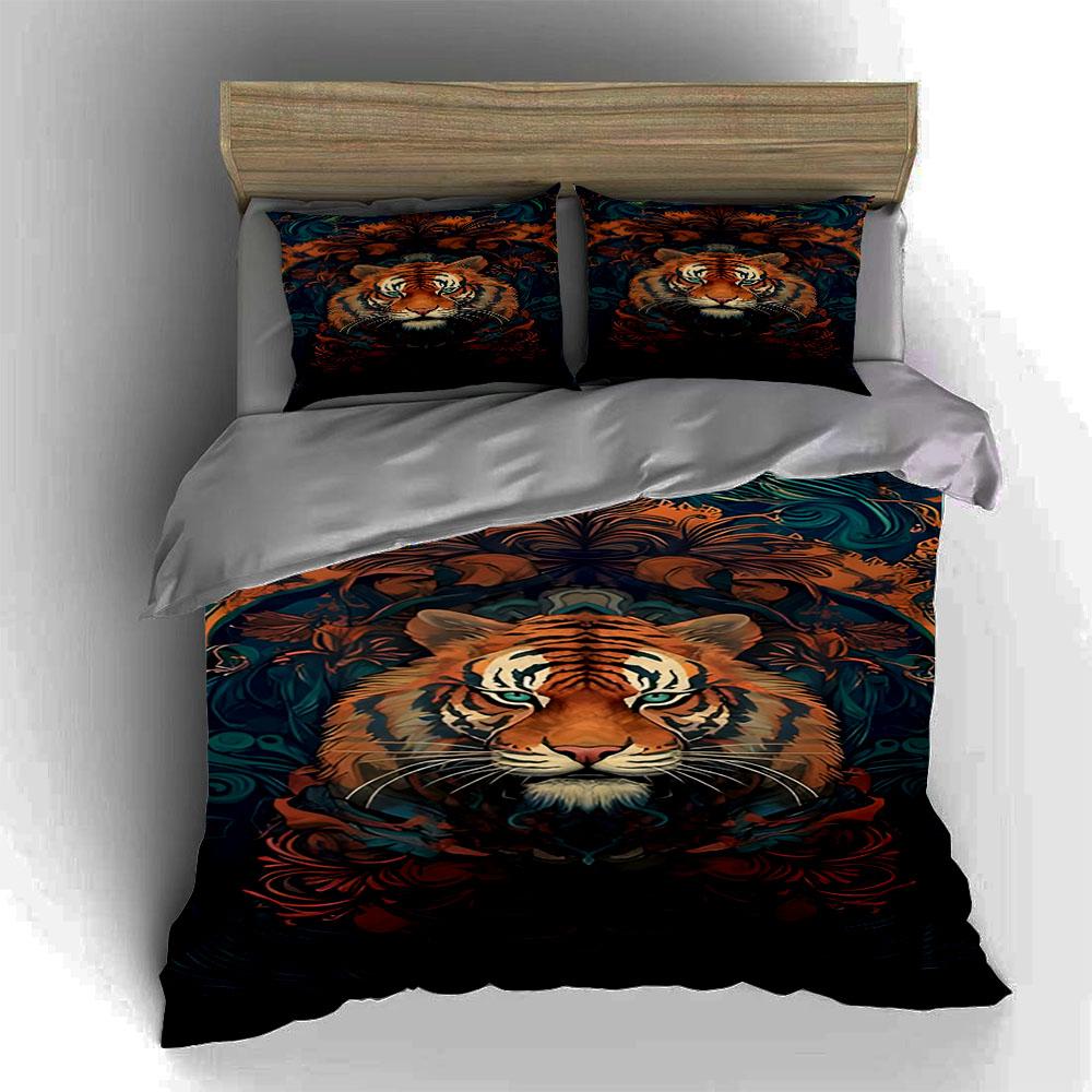 Tiger floral motif Bedding Duvet cover sets Duvet covers Pillowcases gifts (1 * Duvet Cover 2 * Pillowcases, without duvet insert)