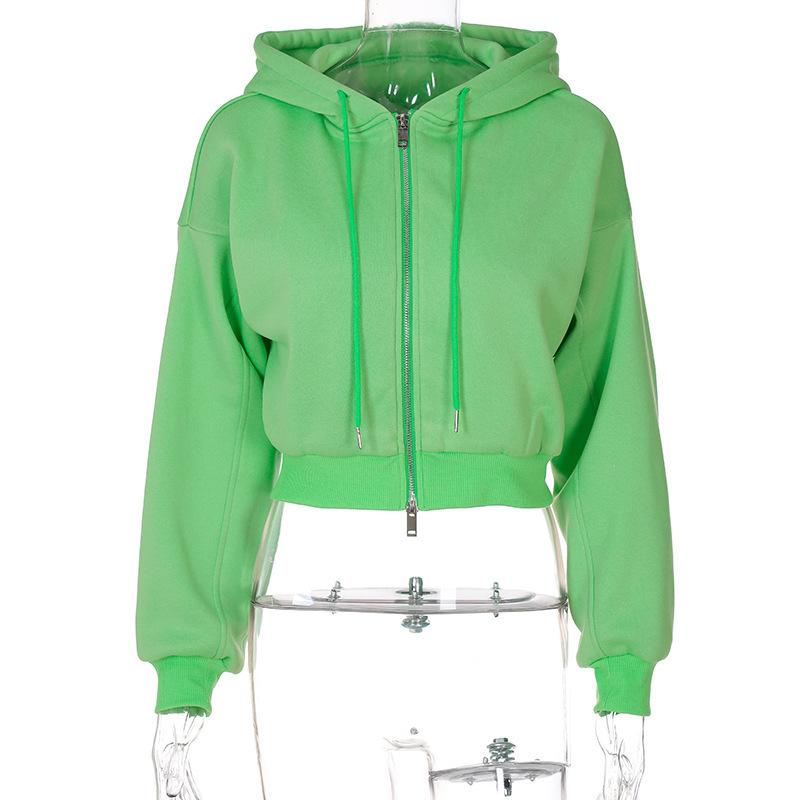 Women's Sweatshirt Fashion Solid Color Long-sleeved Top Hooded Zipper Cardigan Jacket