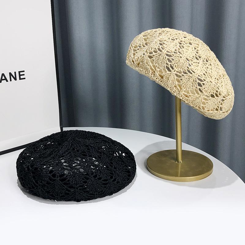 Fashionable Hollowed Out Grass Woven Beret For Children'S Summer Korean Breathable Fashion Hat, Casual And Versatile Painter Hat