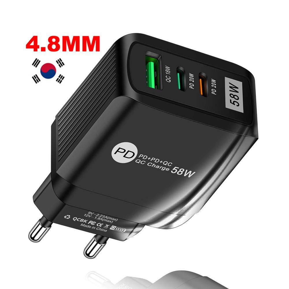58W Dual Fast Charger with 2PD + QC3.0 - Compatible with EU, US, UK, KR, AU Standards