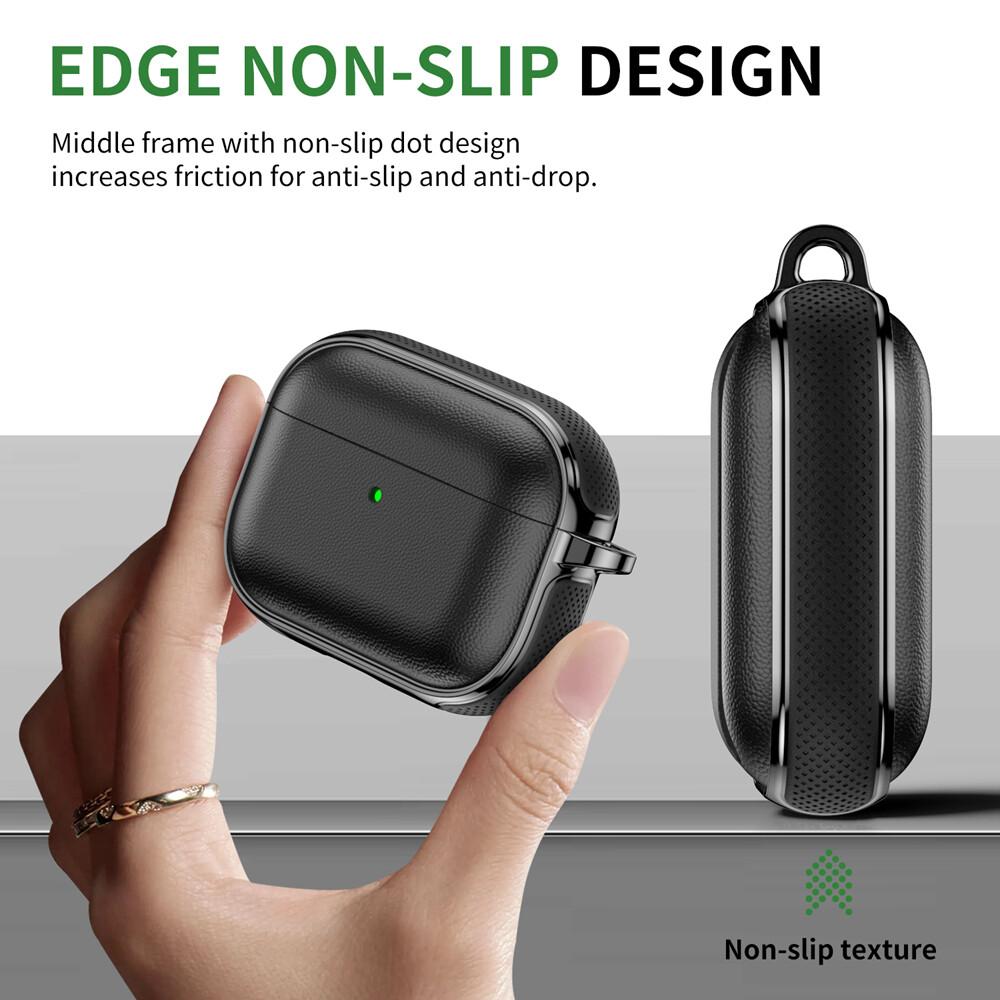 KEYSION Earphone Case for AirPods Pro 3 2 Leather Texture Soft TPU Silicone With Hook Shockproof Headphone Cover for AirPods 4