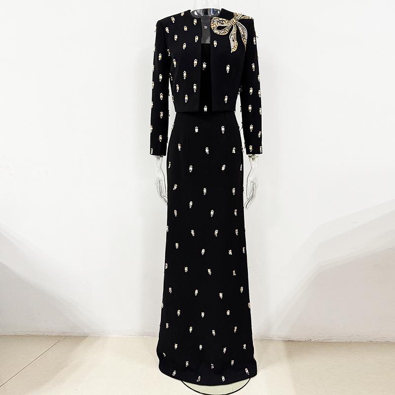 European & American Luxury Beaded Strapless Long Dress with Short Jacket, 2026 Early Spring Collection