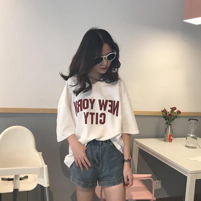 2025 Summer Women's V-Neck Short-Sleeve Casual T-Shirts, Printed Korean Style, Large Sizes Available