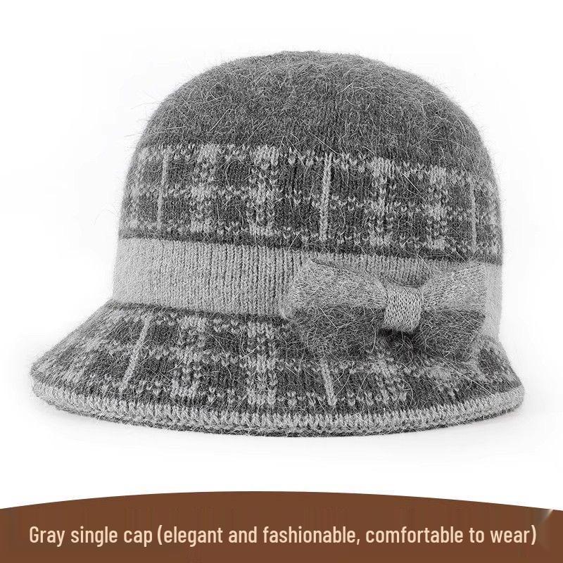 Warm Velvet Rabbit Fur Knitted Hat for Seniors - Winter