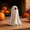 Durable Resin Autumn Display Cute White Ghost Statue, Big Eyes Figurine, Halloween Tabletop Decor, Child-Friendly Party Props Spooky Indoor