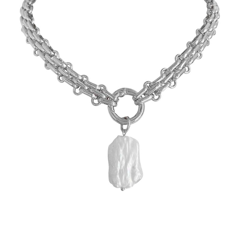 Geometrische Quadratische Süßwasserperlen Anhänger Choker Kette Halskette Tragbar für Frauen Vintage Inspiriert Barock Stile