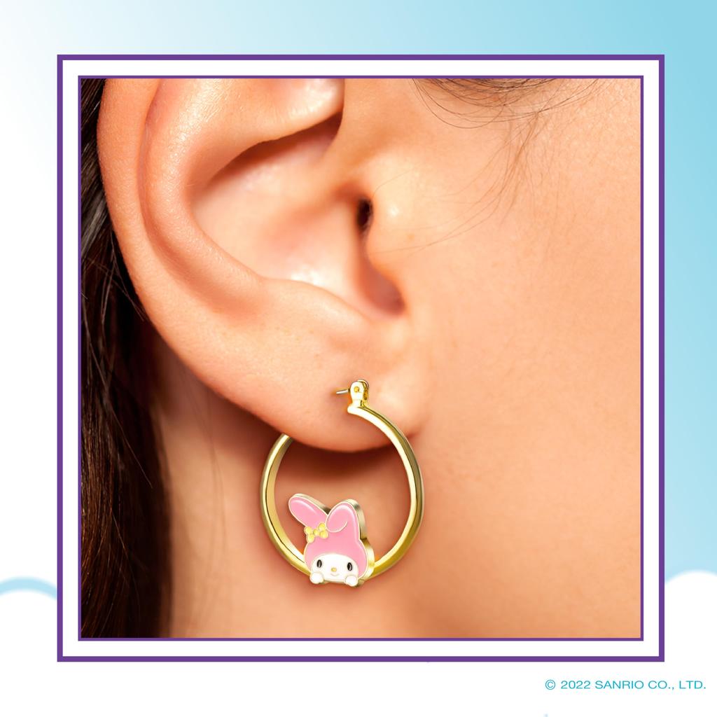 Hello Kitty Sanrio Hello Kitty My Melody Hoop Earrings Imit Flash Plating and Enamel My Melody Officially No Women's - Earrings. Licensed, Costume.
