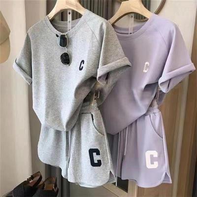 Women's Summer Casual Embroidered Two-Piece Set – Short Sleeve Top & Shorts, Plus Size, Loose Fit.